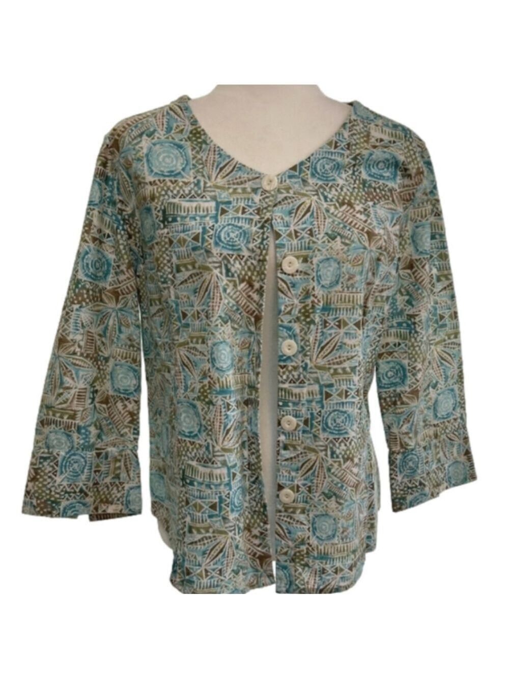 Christopher & Banks Linen Blend Jewel Neck Button Front Jacket Size Medium EUC